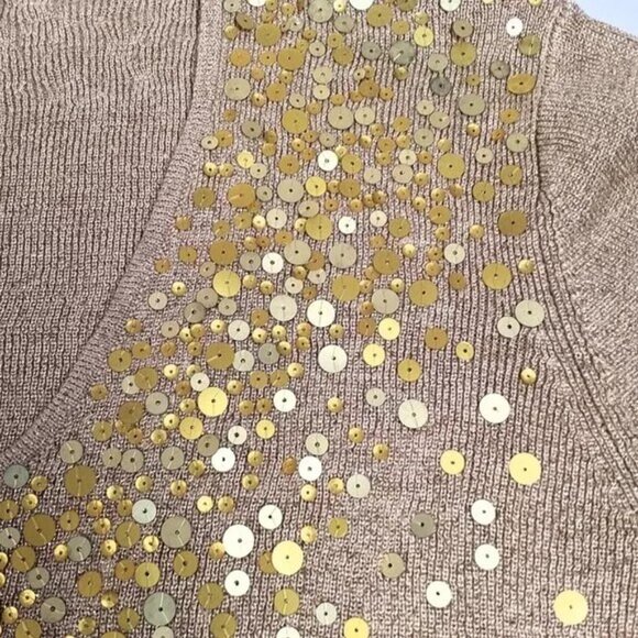 Vintage Joseph A. Gold Metallic Silk 3/4 Sleeve Scoop Neck Sweater Womens XL NWT - Picture 8 of 14